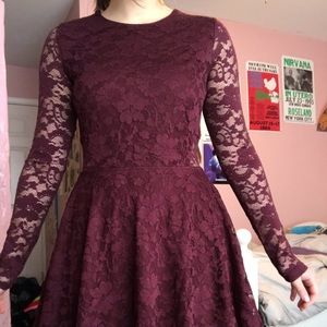 Garage Burgundy Lace Skater Dress